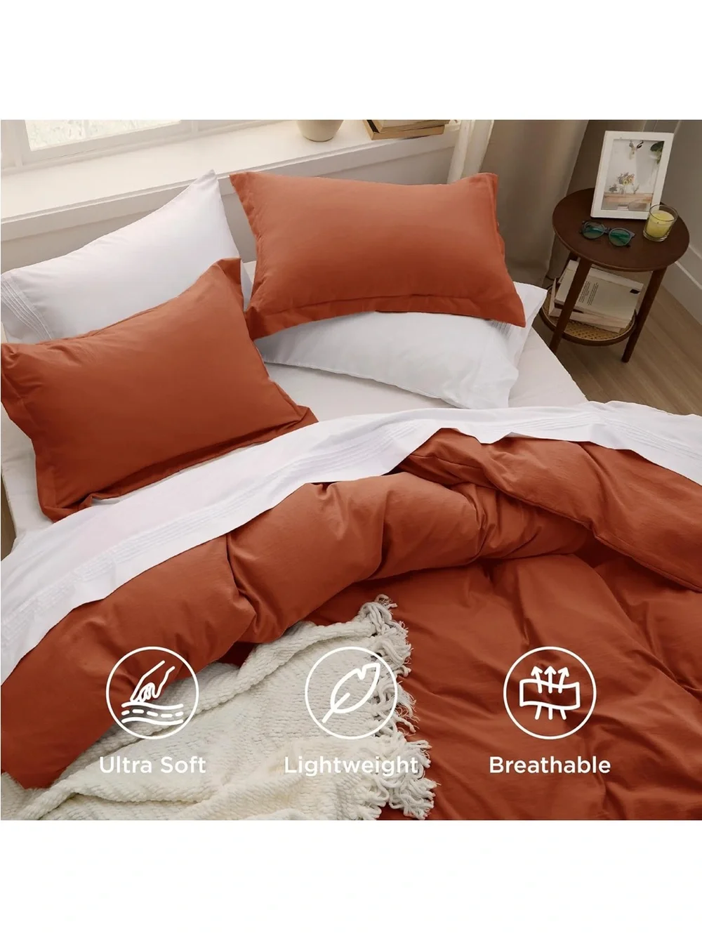 NEW Bedsure Duvet Cover Set - 3 Pieces Prewashed Extra Soft. Terracotta. Full